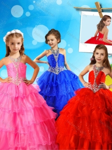 New Arrivals Halter Top Big Puffy Mini Quinceanera Dress with Beading and Ruffled Layers
