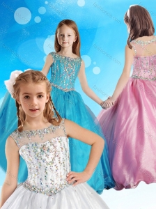 Beautiful See Through Beaded Bodice Little Girl Pageant Dress with Zipper Up