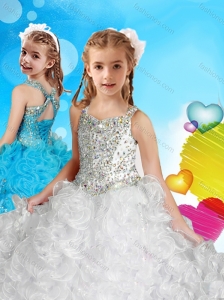 Delicate Straps White Little Girl Pageant Dress with Beading and Ruffles