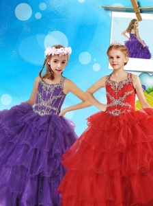 New Arrivals Beaded and Ruffled Layers Little Girl Pageant Dress with Straps