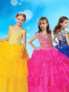 Sophisticated Halter Top Cap Sleeves Little Girl Pageant Dress with Beading and Ruffles