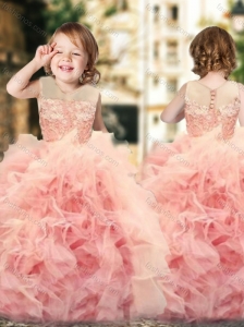 Wonderful Ruffled and Laced Flower Girl Pageant Dress with See Through Scoop