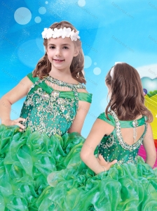 Top Selling Bateau Green New Style Little Girl Pageant Dress with Beading and Ruffles