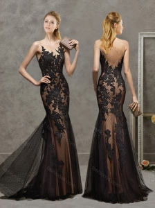 Top Selling See Through Scoop Laced and Tulle Mother of the Bride Dress in Black