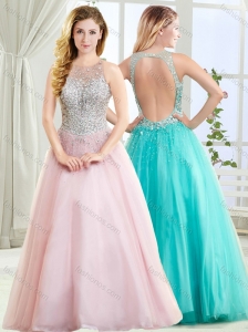 Beautiful See Through Scoop Beaded Modest Prom Dress with Open Back
