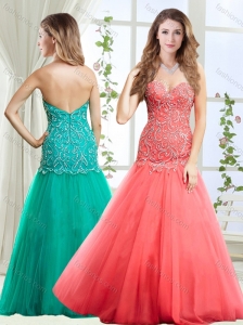 Popular Beaded Decorated Skirt Coral Red Evening Dress with Zipper Up