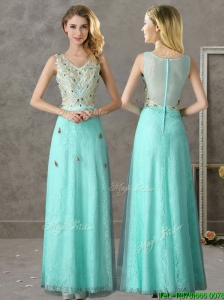 Discount Beaded and Applique V Neck Bridesmaid Dress in Apple Green