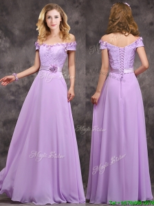 Latest Off The Shoulder Long Bridesmaid Dresses with Hand Made Flowers