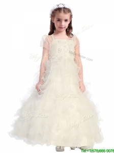 Discount Spaghetti Straps Flower Girl Dress with Beading and Ruffled Layers