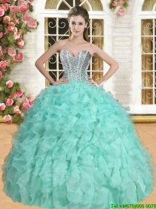 Exclusive Beaded and Ruffled Quinceanera Dress in Apple Green