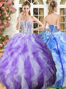 Popular Beaded Bodice and Ruffled Quinceanera Dress in Organza