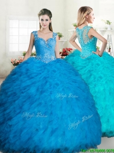 2016 Exclusive Straps Tulle Quinceanera Dress with Beading and Ruffles