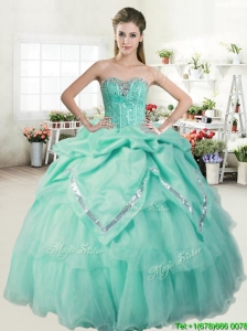 Romantic Apple Green Quinceanera Dress with Beading and Pick Ups for Spring