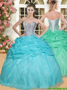 Gorgeous Beaded and Pick Ups Quinceanera Dress in Aqua Blue