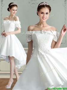 Best Bowknot and Laced Taffeta Wedding Dress with Off the Shoulder