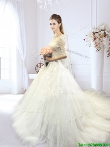 Exquisite Off the Shoulder Court Train Wedding Dress with Half Sleeves