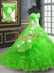 Modern Green Sweetheart Neckline Embroidery Sweet 16 Dresses Sleeveless Lace Up