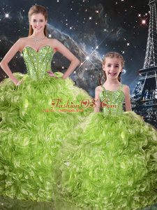 Super Olive Green 15th Birthday Dress Military Ball and Sweet 16 and Quinceanera with Beading and Ruffles Sweetheart Sleeveless Lace Up