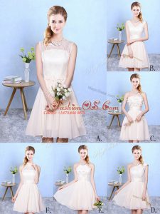 Fashion One Shoulder Sleeveless Wedding Guest Dresses Knee Length Lace Champagne Chiffon