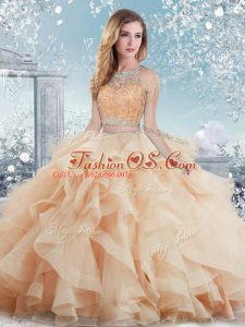 Sophisticated Ball Gowns 15 Quinceanera Dress Peach Scoop Organza Sleeveless Floor Length Clasp Handle