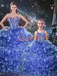 Blue Sleeveless Organza Lace Up Sweet 16 Dresses for Military Ball and Sweet 16 and Quinceanera