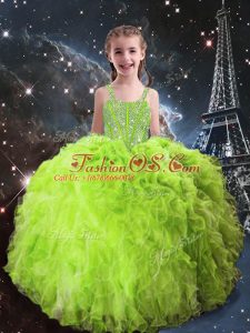 Most Popular Straps Sleeveless Little Girl Pageant Dress Floor Length Beading and Ruffles Organza