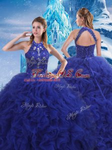 Blue Quince Ball Gowns Scoop Sleeveless Brush Train Lace Up