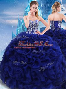 Floor Length Royal Blue 15th Birthday Dress Fabric With Rolling Flowers Sleeveless Beading