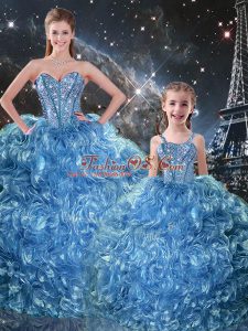 Artistic Floor Length Baby Blue Sweet 16 Dress Organza Sleeveless Beading and Ruffles
