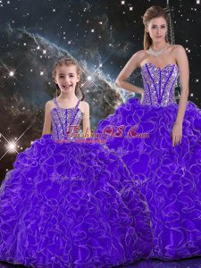 Beautiful Purple 15 Quinceanera Dress Military Ball and Sweet 16 and Quinceanera with Beading and Ruffles Sweetheart Sleeveless Lace Up