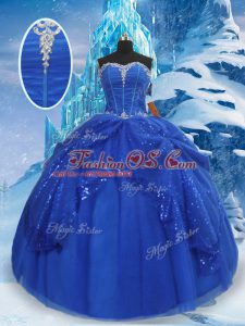 Super Royal Blue Sweetheart Neckline Beading and Pick Ups Quinceanera Gowns Sleeveless Lace Up