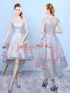 Customized Multi-color A-line Square Sleeveless Organza High Low Zipper Embroidery Dama Dress for Quinceanera