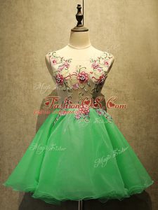 Mini Length Lace Up Prom Evening Gown Green for Prom and Party with Embroidery