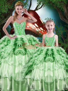Organza Sweetheart Sleeveless Lace Up Beading and Ruffles and Ruffled Layers Sweet 16 Dress in Green