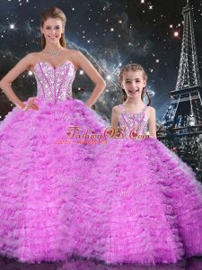 Smart Sleeveless Lace Up Floor Length Beading and Ruffles Quinceanera Dress