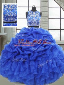 Most Popular Royal Blue Sleeveless Floor Length Beading and Ruffles and Pick Ups Zipper Quinceanera Dresses