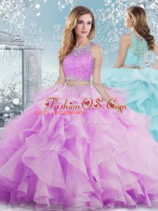 Most Popular Floor Length Lilac Sweet 16 Dress Scoop Sleeveless Clasp Handle