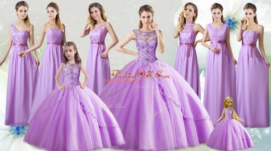 Fashionable Lilac Ball Gowns Beading Quinceanera Gowns Lace Up Tulle Sleeveless Floor Length