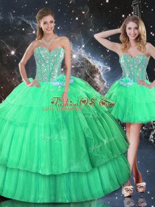 Sexy Apple Green Sweetheart Lace Up Ruffled Layers and Sequins Sweet 16 Quinceanera Dress Sleeveless