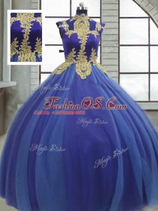 Trendy Royal Blue Sleeveless Tulle Lace Up Quince Ball Gowns for Military Ball and Sweet 16 and Quinceanera