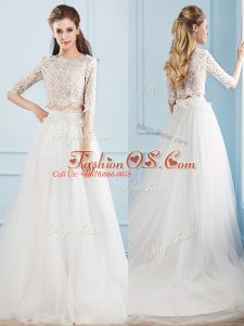 Sweet White Two Pieces Lace Wedding Dress Zipper Tulle Half Sleeves