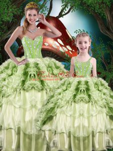 Popular Ball Gowns 15 Quinceanera Dress Yellow Green Sweetheart Organza Sleeveless Floor Length Lace Up