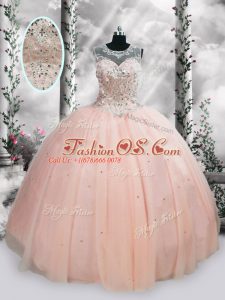 Fashion Floor Length Ball Gowns Sleeveless Pink Quinceanera Gowns Lace Up
