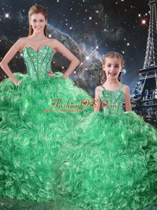 Hot Sale Organza Sweetheart Sleeveless Lace Up Beading and Ruffles Quince Ball Gowns in Green