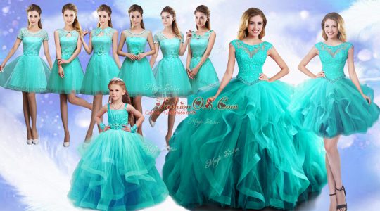 Exceptional Floor Length Turquoise Sweet 16 Dress Scoop Sleeveless Lace Up