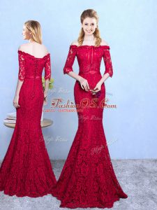 Elegant Half Sleeves Lace Up Floor Length Lace Court Dresses for Sweet 16