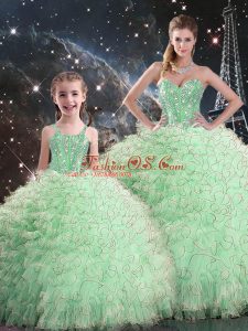 Perfect Apple Green Organza Lace Up Sweetheart Sleeveless Floor Length Sweet 16 Dresses Beading and Ruffles