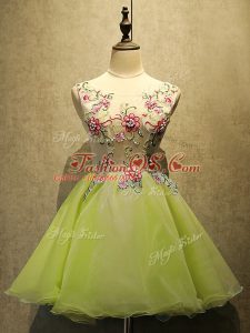Organza Scoop Sleeveless Lace Up Embroidery Dress for Prom in Olive Green