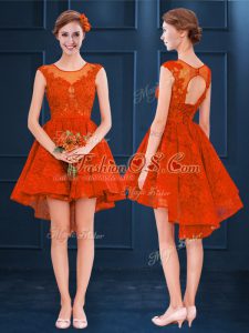 High Low Clasp Handle Dama Dress Rust Red for Prom and Party and Wedding Party with Lace