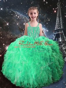 Best Selling Apple Green Lace Up Girls Pageant Dresses Beading and Ruffles Sleeveless Floor Length
